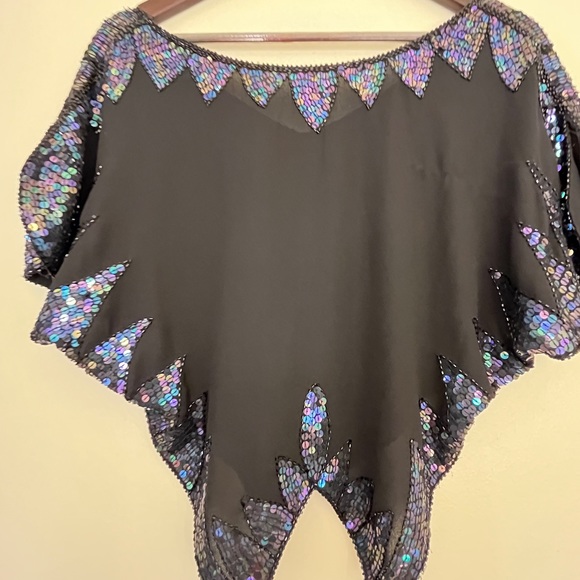 Free People Sequin Butterfly Beaded Crop Top in Black purple Size S/P - Picture 8 of 9